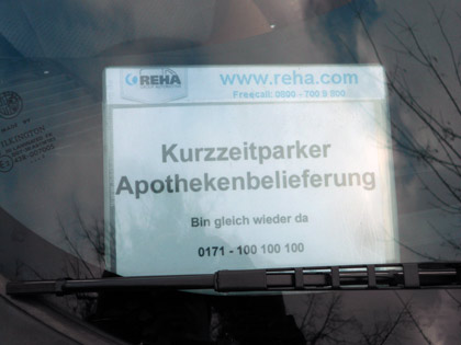Beispiel f&uuml;r Parkausweis - Apothekenbelieferung